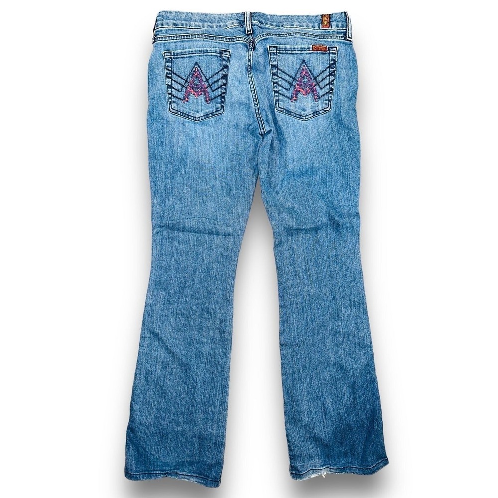 Vtg 7FAM 7 For All Mankind A Pocket Flare Jeans 30 Low Rise Embroidered Y2K D3